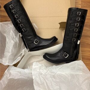 Frye Veronica Strap Tall Black Buckle Knee-High Boots